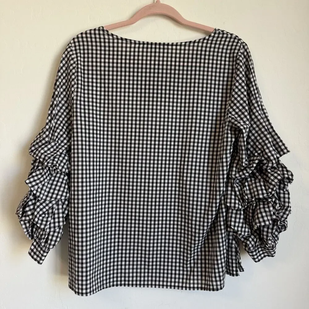 Sanctuary Revolve Black & White Gingham Lightweight  Ruffle Sleeve Blouse Small - Picture 5 of 9